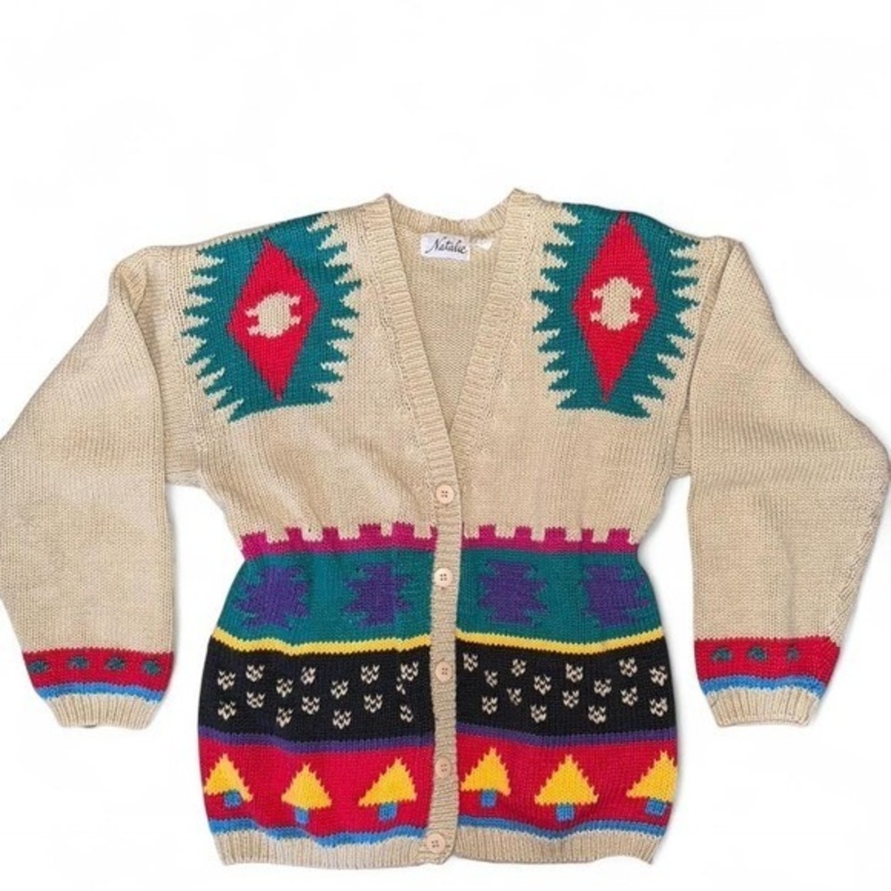 Natalie's Southwestern VTG 90s Size Small Slouchy Buttoned Cardigan Cream
